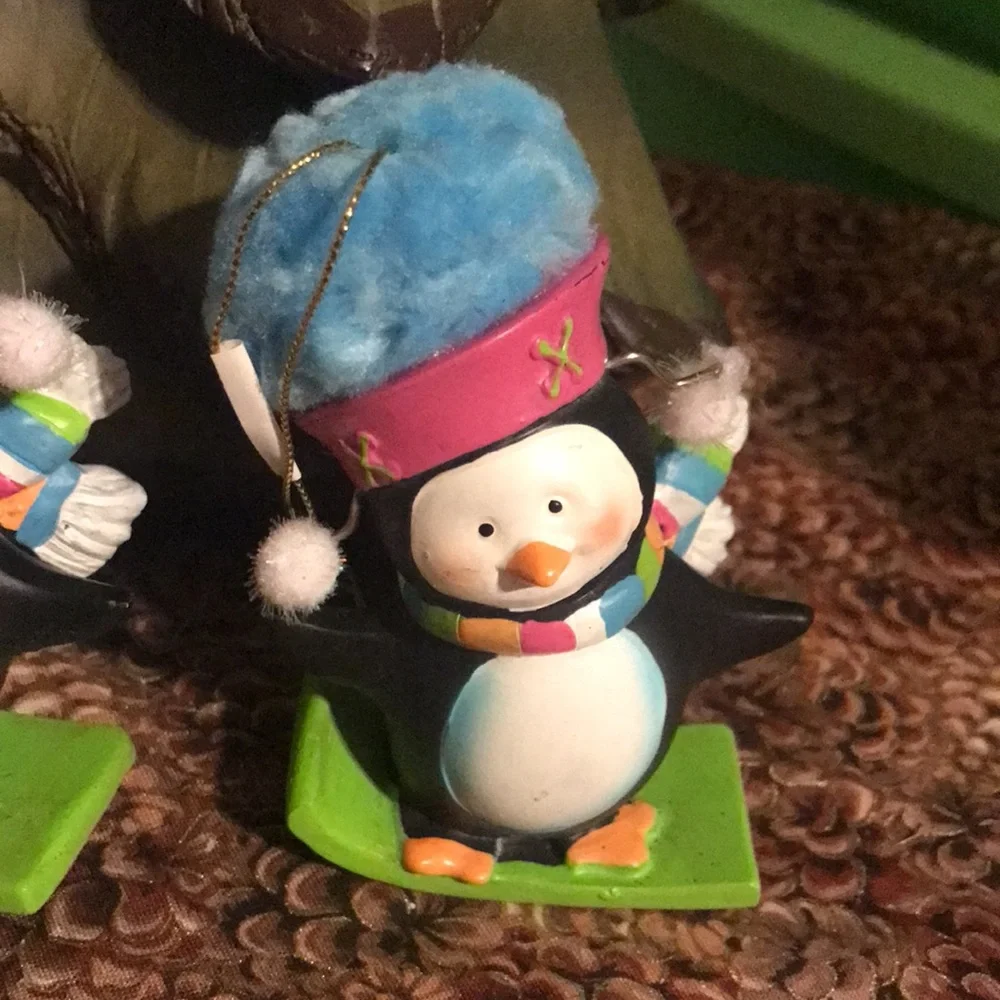 Set of 2 Snowboarding Penguin Ornaments